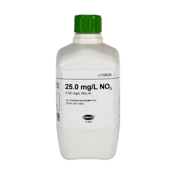 Padrão de nitrato, 25 mg/L NO₃ (5,65 mg/L NO₃-N), 500 mL