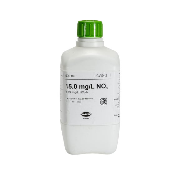 Padrão de nitrato, 15 mg/L NO₃ (3,39 mg/L NO₃-N), 500 mL