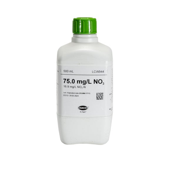 Padrão de nitrato, 75 mg/L NO₃ (16,9 mg/L NO₃-N), 500 mL