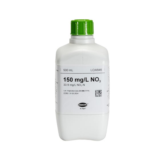 Padrão de nitrato, 150 mg/L NO₃ (33,9 mg/L NO₃-N), 500 mL