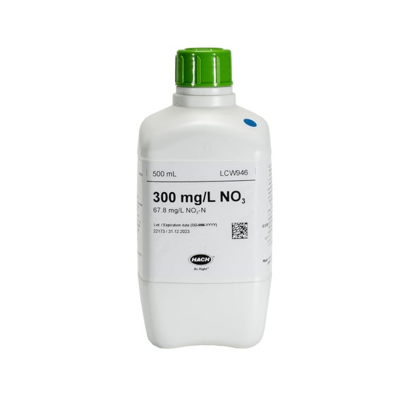 Padrão de nitrato, 300 mg/L NO₃ (67,8 mg/L NO₃-N), 500 mL